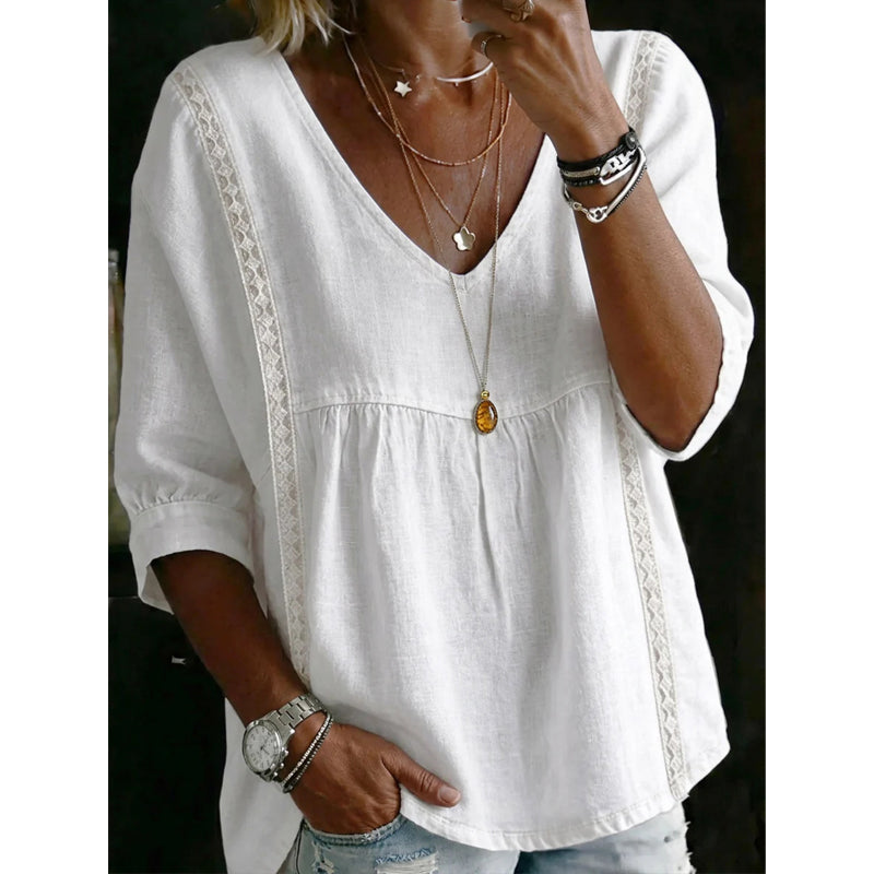 🌸 50% OFF NOW! 🌸Women's Casual V-Neck Lace Trim Top