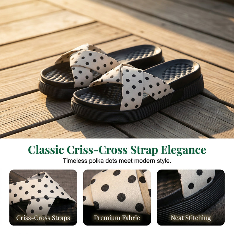 Women's Polka Dot Cross-Strap Platform Slides