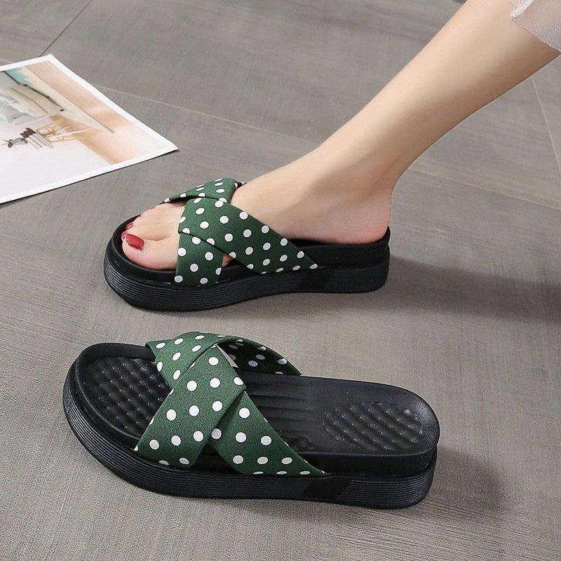 Women's Polka Dot Cross-Strap Platform Slides