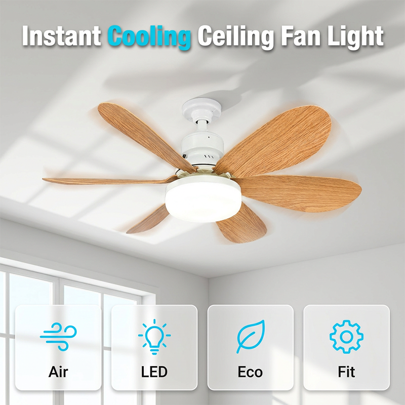 6-Blade Wooden Style Ceiling Fan Light