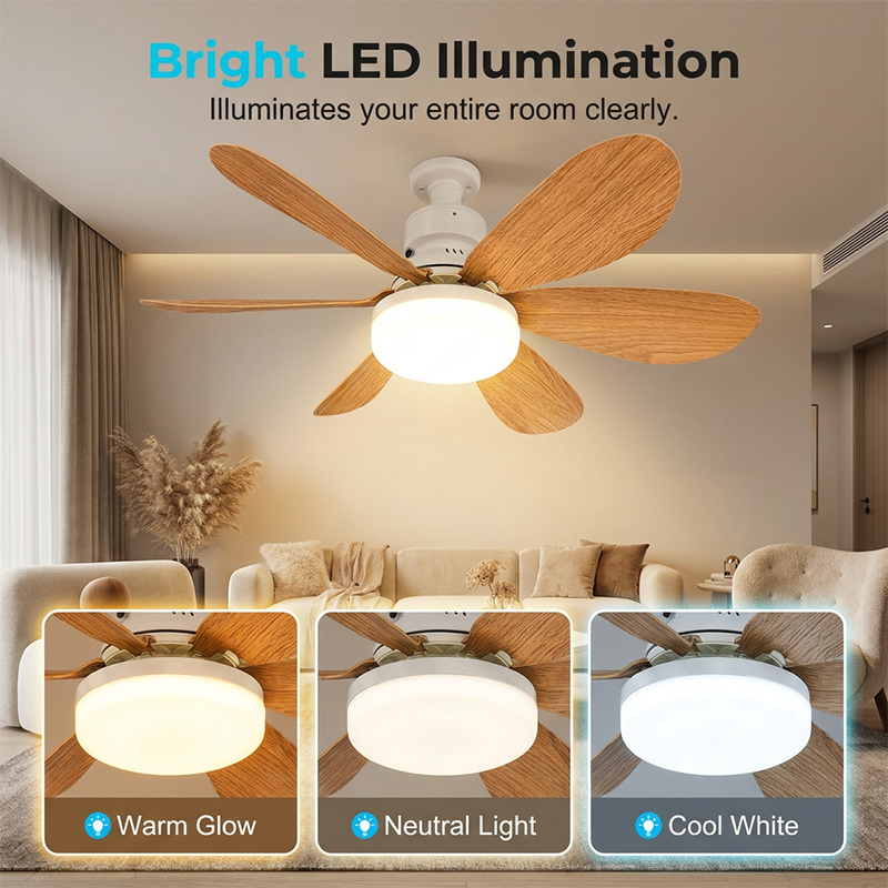 6-Blade Wooden Style Ceiling Fan Light