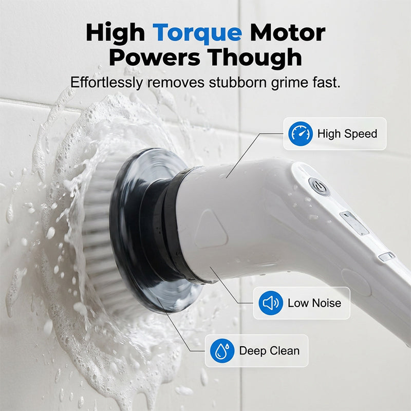 🧹 50% OFF! Electric Cleaning Brush – rechargeable, 4 interchangeable heads, waterproof – perfect for bathroom, kitchen & car. 💧✨