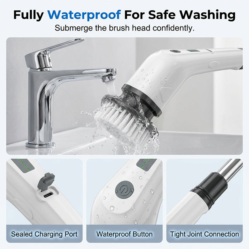 🧹 50% OFF! Electric Cleaning Brush – rechargeable, 4 interchangeable heads, waterproof – perfect for bathroom, kitchen & car. 💧✨
