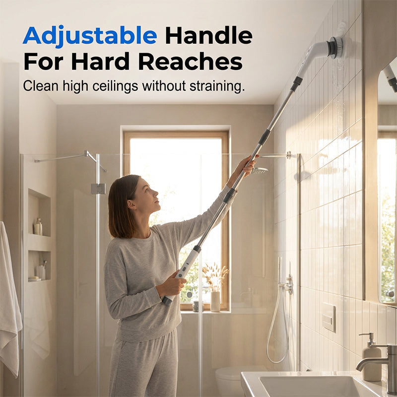 🧹 50% OFF! Electric Cleaning Brush – rechargeable, 4 interchangeable heads, waterproof – perfect for bathroom, kitchen & car. 💧✨