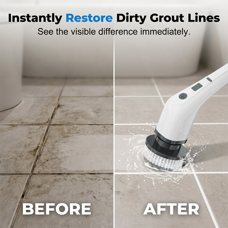 🧹 50% OFF! Electric Cleaning Brush – rechargeable, 4 interchangeable heads, waterproof – perfect for bathroom, kitchen & car. 💧✨