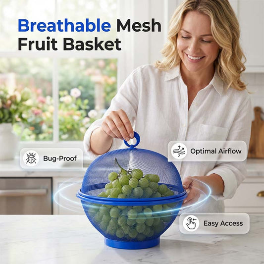 Fruits Bowl Basket Apple Shape Mesh with lid Tabletop Vegetable Holder Keep Unwanted Pets & Insects Out Kitchen Dishwashing Drain Basket