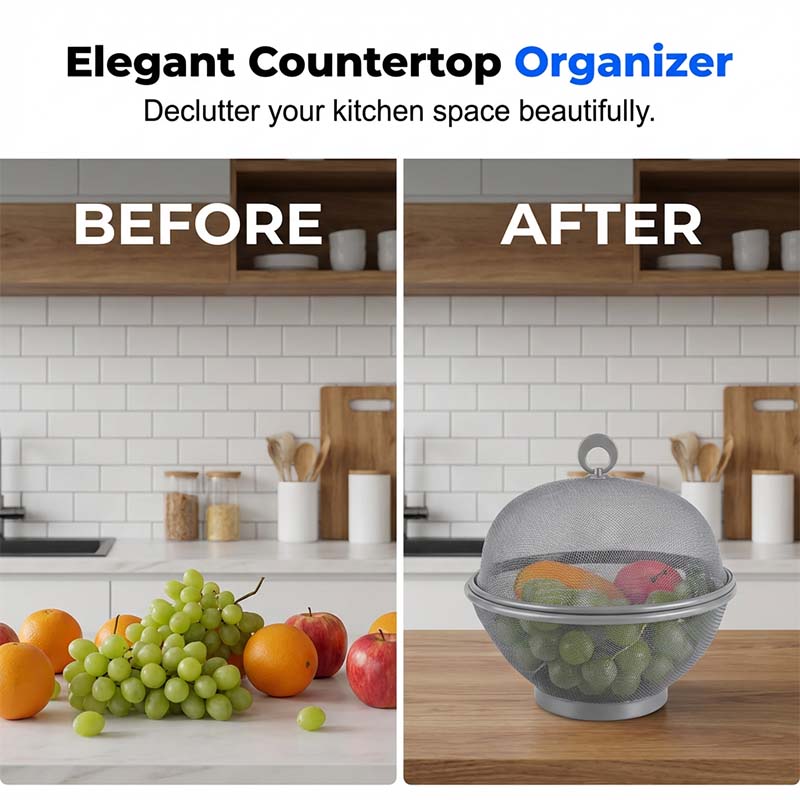 Fruits Bowl Basket Apple Shape Mesh with lid Tabletop Vegetable Holder Keep Unwanted Pets & Insects Out Kitchen Dishwashing Drain Basket
