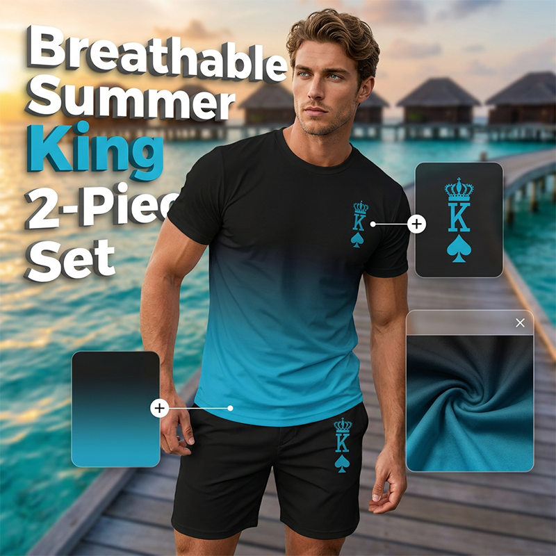 Men's 3D Gradient T-Shirt and Shorts Set Casual Summer 2-Piece Outfit