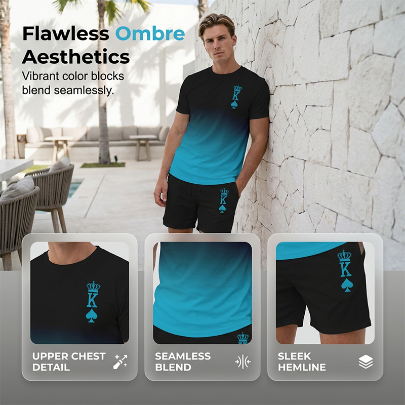 Men's 3D Gradient T-Shirt and Shorts Set Casual Summer 2-Piece Outfit