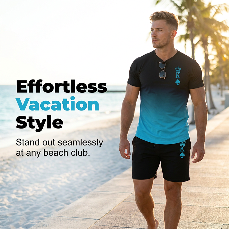Men's 3D Gradient T-Shirt and Shorts Set Casual Summer 2-Piece Outfit