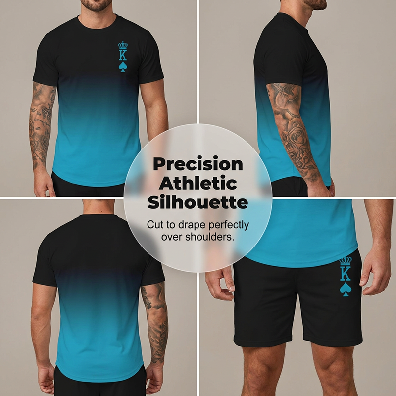 Men's 3D Gradient T-Shirt and Shorts Set Casual Summer 2-Piece Outfit