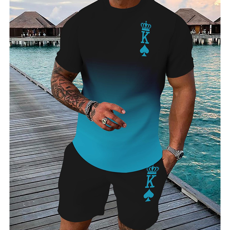 Men's 3D Gradient T-Shirt and Shorts Set Casual Summer 2-Piece Outfit
