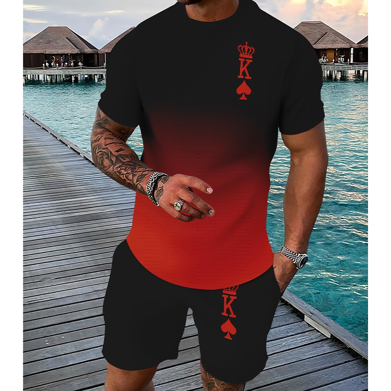 Men's 3D Gradient T-Shirt and Shorts Set Casual Summer 2-Piece Outfit