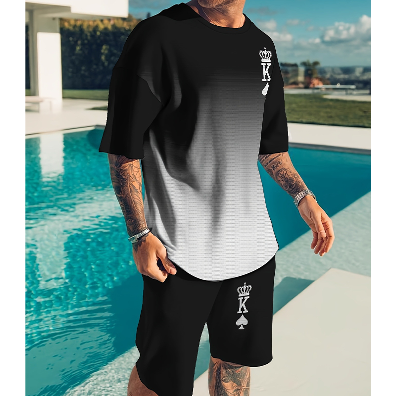 Men's 3D Gradient T-Shirt and Shorts Set Casual Summer 2-Piece Outfit