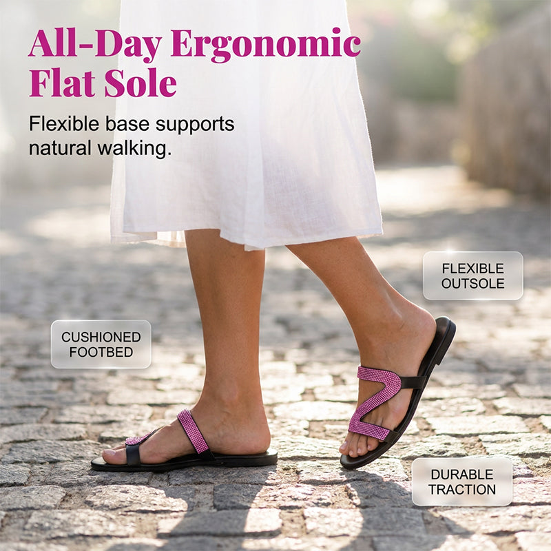 🔥👡 50% OFF! Rhinestone Slide Sandals – flat, cushioned, glamorous – perfect for beach, brunch & everyday chic. 💎💨
