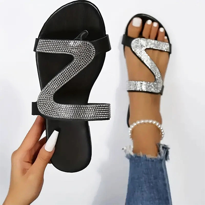 🔥👡 50% OFF! Rhinestone Slide Sandals – flat, cushioned, glamorous – perfect for beach, brunch & everyday chic. 💎💨