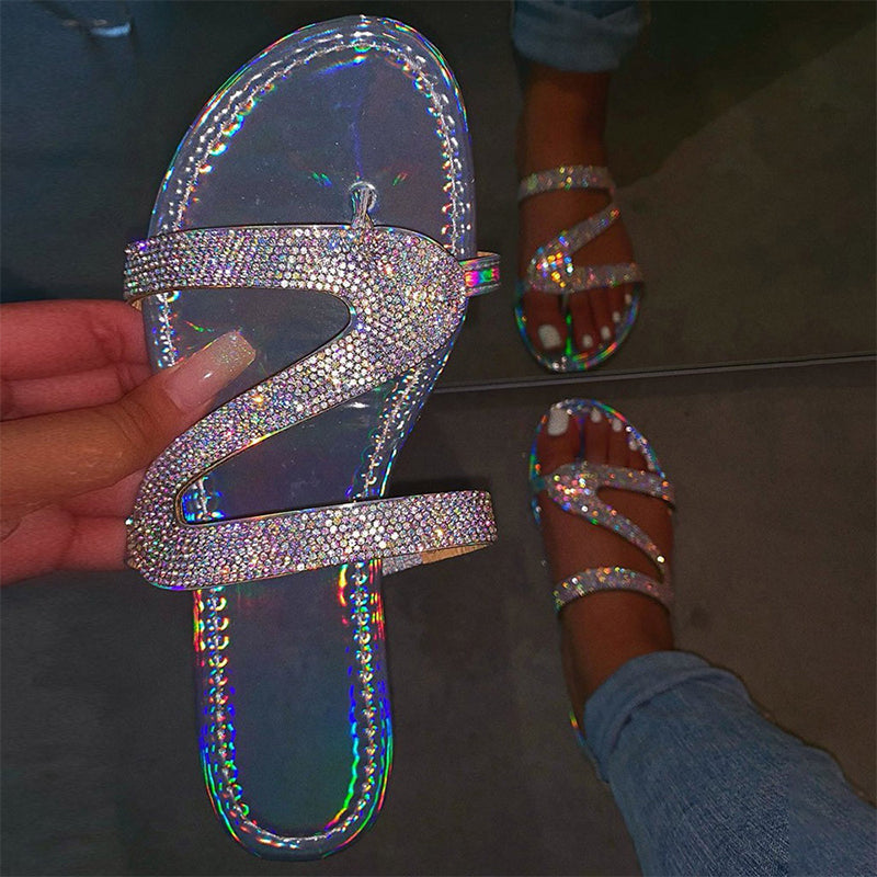 🔥👡 50% OFF! Rhinestone Slide Sandals – flat, cushioned, glamorous – perfect for beach, brunch & everyday chic. 💎💨