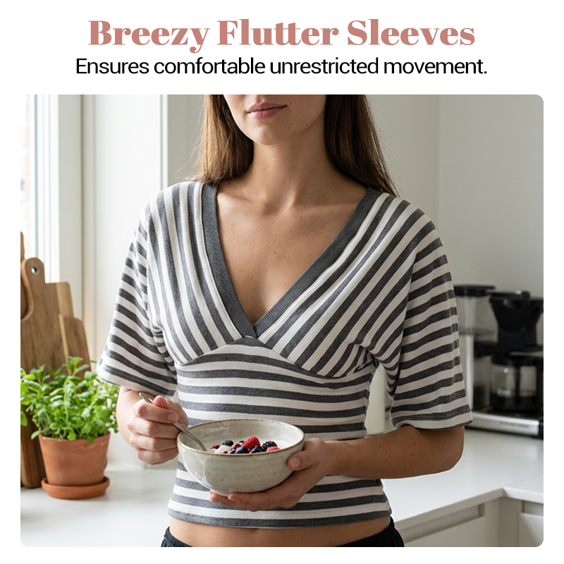 Women's Striped V-Neck Short Sleeve Crop Top