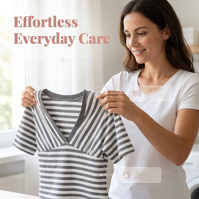 Women's Striped V-Neck Short Sleeve Crop Top
