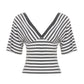 Women's Striped V-Neck Short Sleeve Crop Top