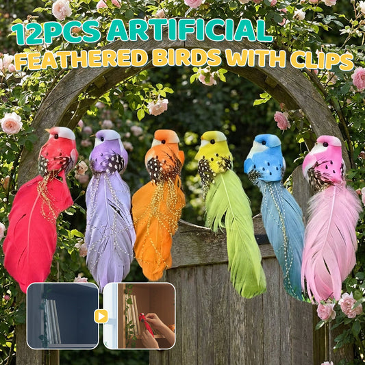 12 PCS Artificial Feathered Birds with Clips