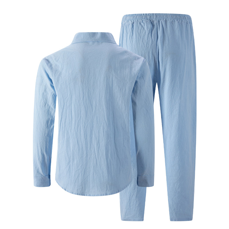 📢📢50% OFF !! ⏰Men's Linen Long Sleeve Shirt & Long Pants 2-Piece Set