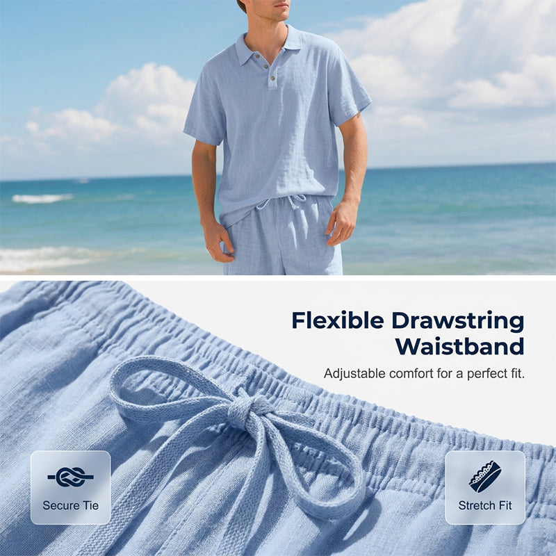 Men's Casual Linen Blend Shirt and Pants Set Loose Fit Beach Wear