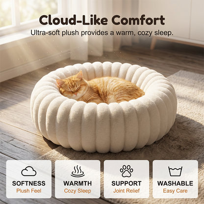 🐾 Cloud-Like Ultra Soft Plush Round Calming Pet Bed, Raised Rim Donut Cat Dog Bed, Joint Relief Warm Cozy Washable Pet Sleeping Cushion