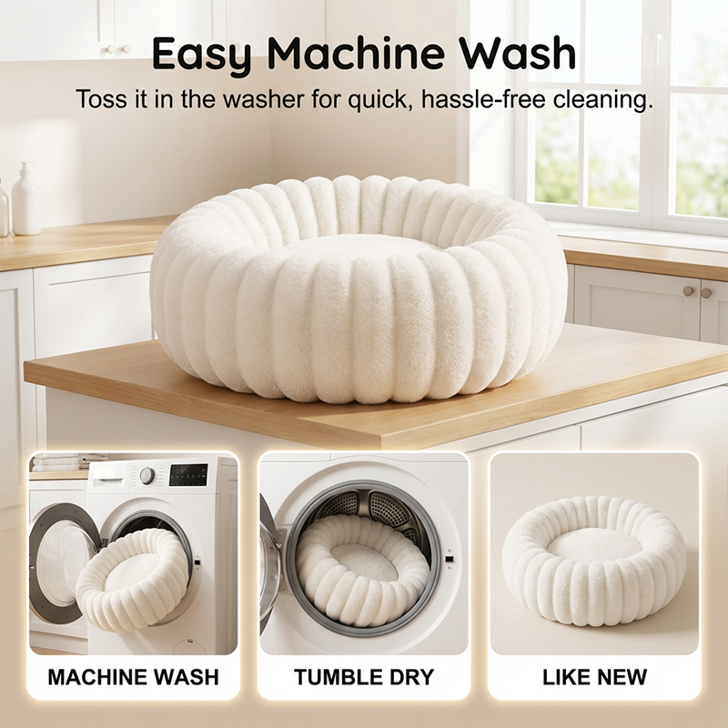 🐾 Cloud-Like Ultra Soft Plush Round Calming Pet Bed, Raised Rim Donut Cat Dog Bed, Joint Relief Warm Cozy Washable Pet Sleeping Cushion