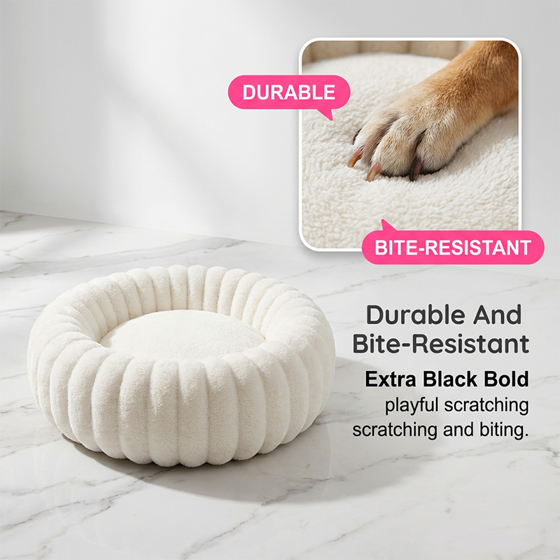 🐾 Cloud-Like Ultra Soft Plush Round Calming Pet Bed, Raised Rim Donut Cat Dog Bed, Joint Relief Warm Cozy Washable Pet Sleeping Cushion