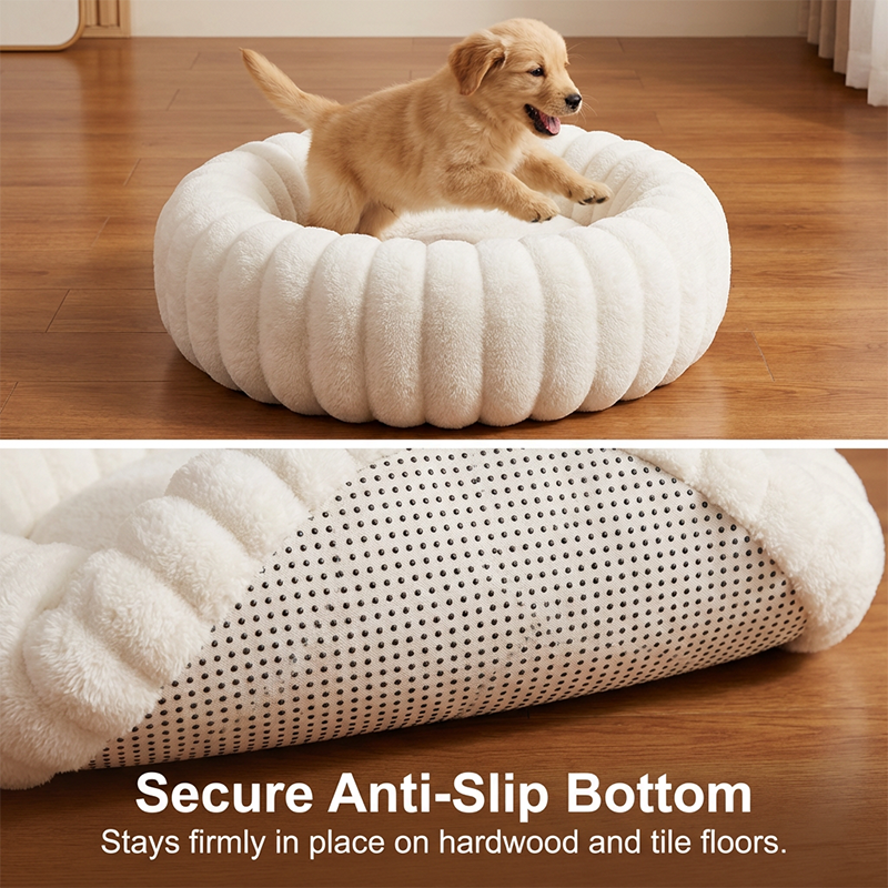 🐾 Cloud-Like Ultra Soft Plush Round Calming Pet Bed, Raised Rim Donut Cat Dog Bed, Joint Relief Warm Cozy Washable Pet Sleeping Cushion