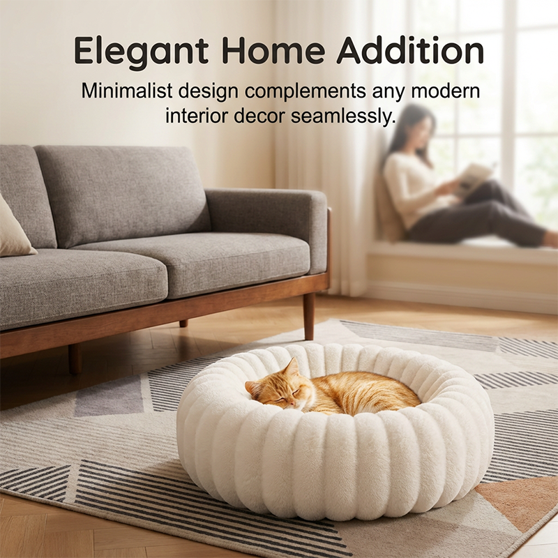 🐾 Cloud-Like Ultra Soft Plush Round Calming Pet Bed, Raised Rim Donut Cat Dog Bed, Joint Relief Warm Cozy Washable Pet Sleeping Cushion