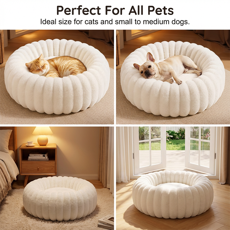 🐾 Cloud-Like Ultra Soft Plush Round Calming Pet Bed, Raised Rim Donut Cat Dog Bed, Joint Relief Warm Cozy Washable Pet Sleeping Cushion