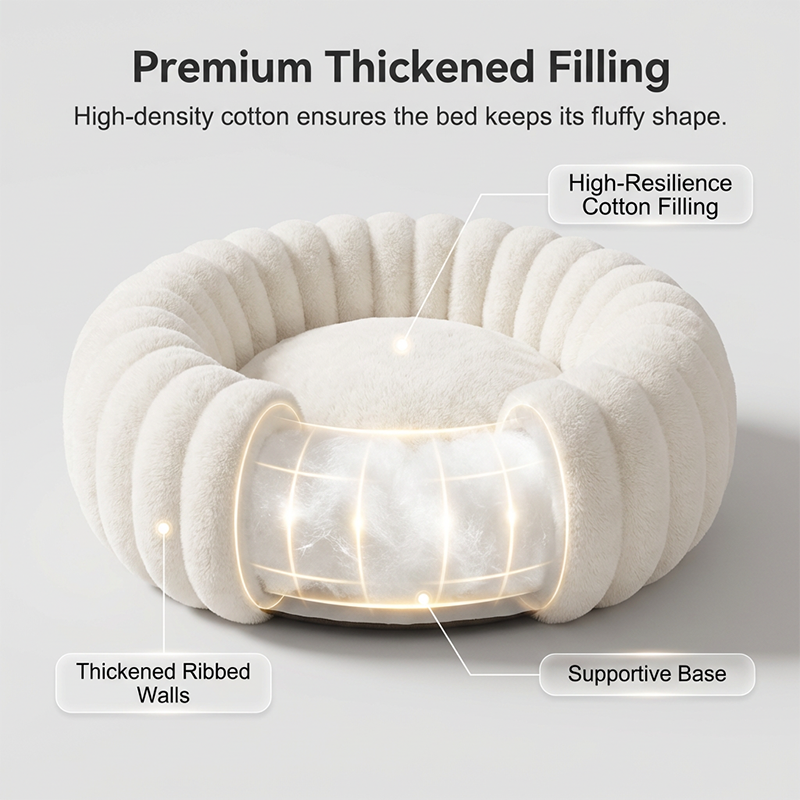 🐾 Cloud-Like Ultra Soft Plush Round Calming Pet Bed, Raised Rim Donut Cat Dog Bed, Joint Relief Warm Cozy Washable Pet Sleeping Cushion