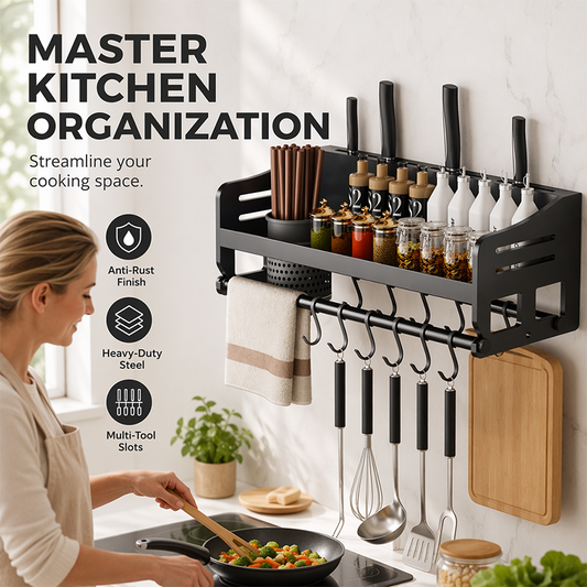 Wall-Mounted Kitchen Rack with Spice Shelf