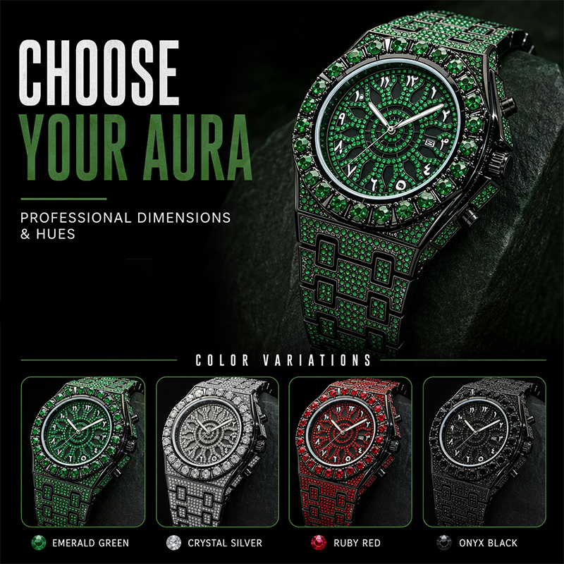 ⌚ Men's Luxury Sparkling Quartz Watch — Diamond-Inlaid Sunray Dial with Fluted Bezel