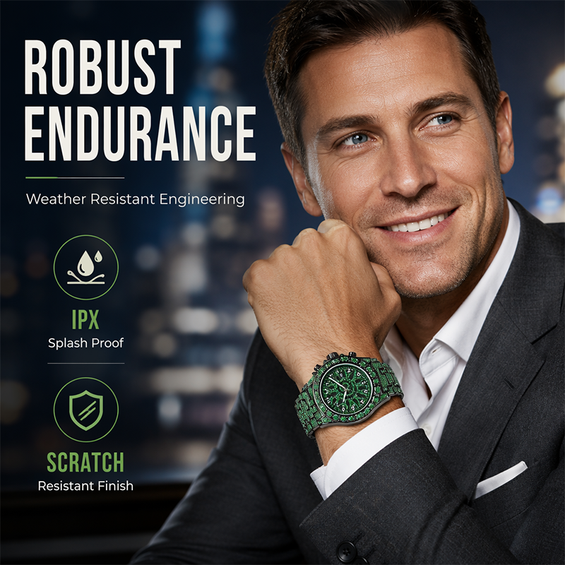 ⌚ Men's Luxury Sparkling Quartz Watch — Diamond-Inlaid Sunray Dial with Fluted Bezel