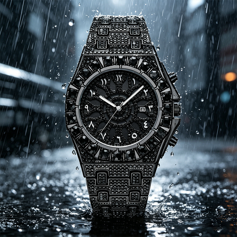 ⌚ Men's Luxury Sparkling Quartz Watch — Diamond-Inlaid Sunray Dial with Fluted Bezel
