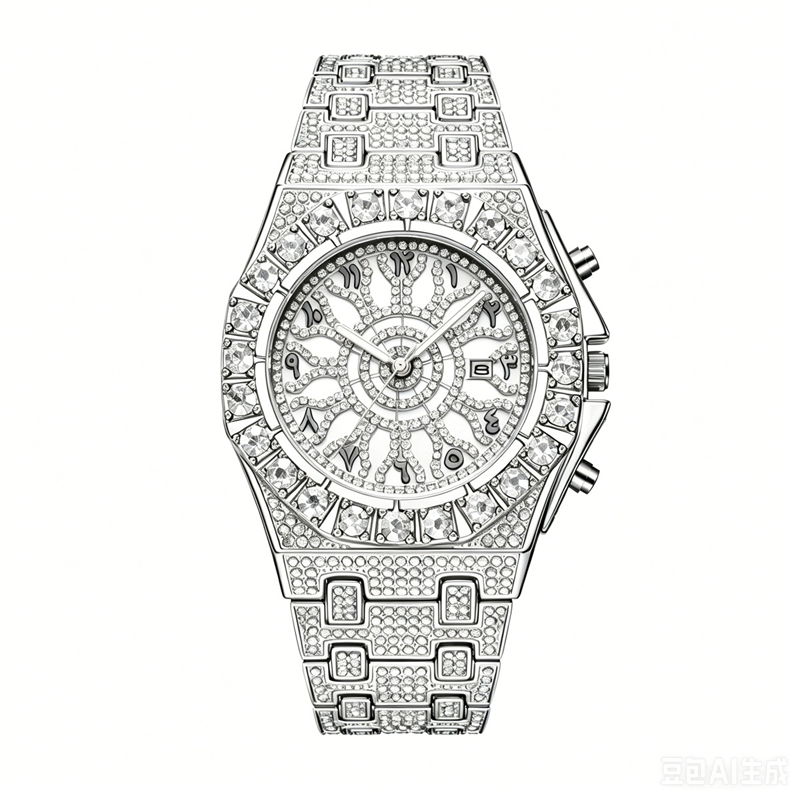 ⌚ Men's Luxury Sparkling Quartz Watch — Diamond-Inlaid Sunray Dial with Fluted Bezel