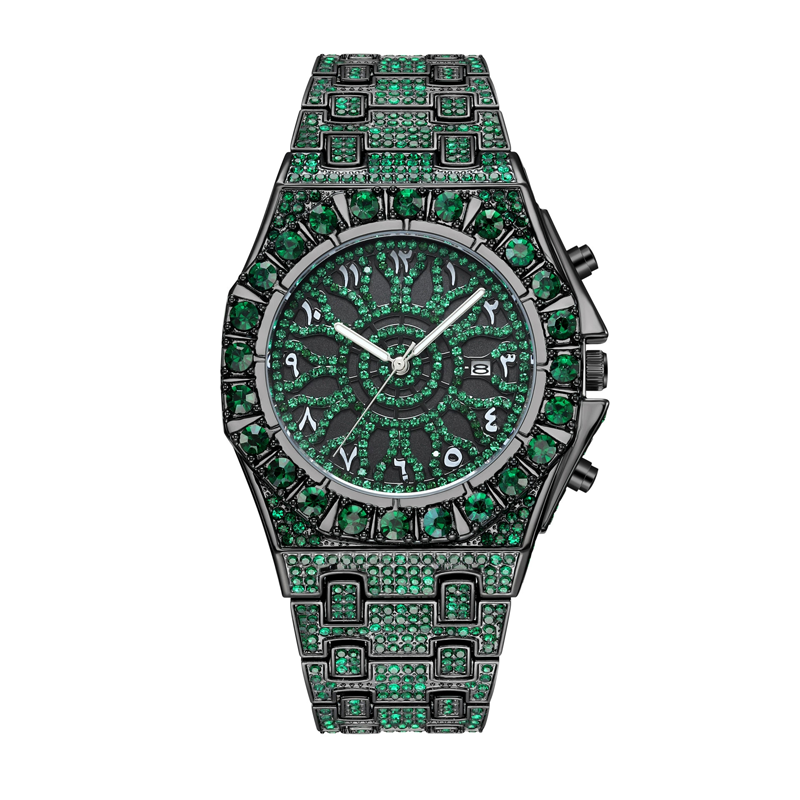 ⌚ Men's Luxury Sparkling Quartz Watch — Diamond-Inlaid Sunray Dial with Fluted Bezel