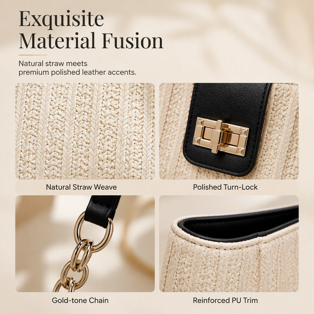 🌿 From Office to Beach – Spacious Woven Straw Shoulder Bag. Fits Laptop, Lunch & More. 50% Off. UK Stock