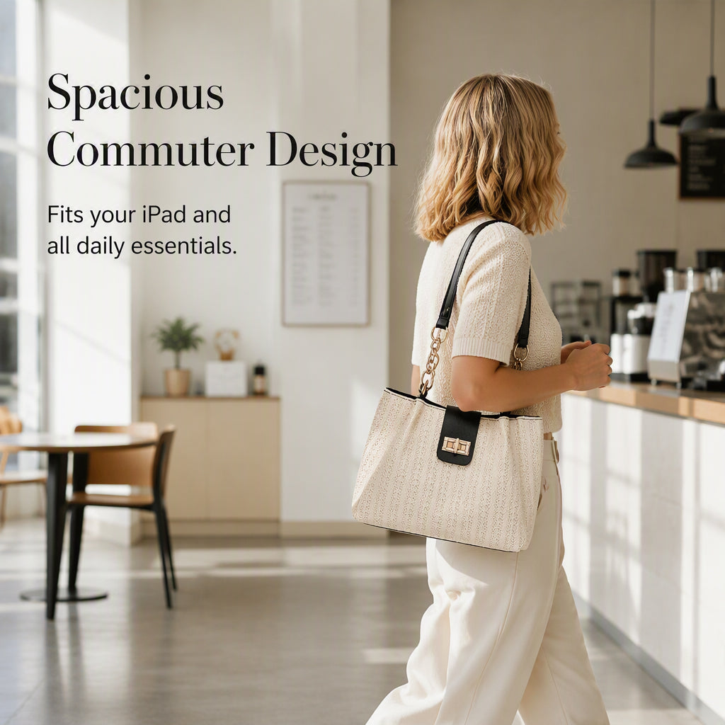 🌿 From Office to Beach – Spacious Woven Straw Shoulder Bag. Fits Laptop, Lunch & More. 50% Off. UK Stock