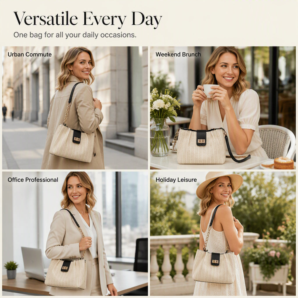 🌿 From Office to Beach – Spacious Woven Straw Shoulder Bag. Fits Laptop, Lunch & More. 50% Off. UK Stock