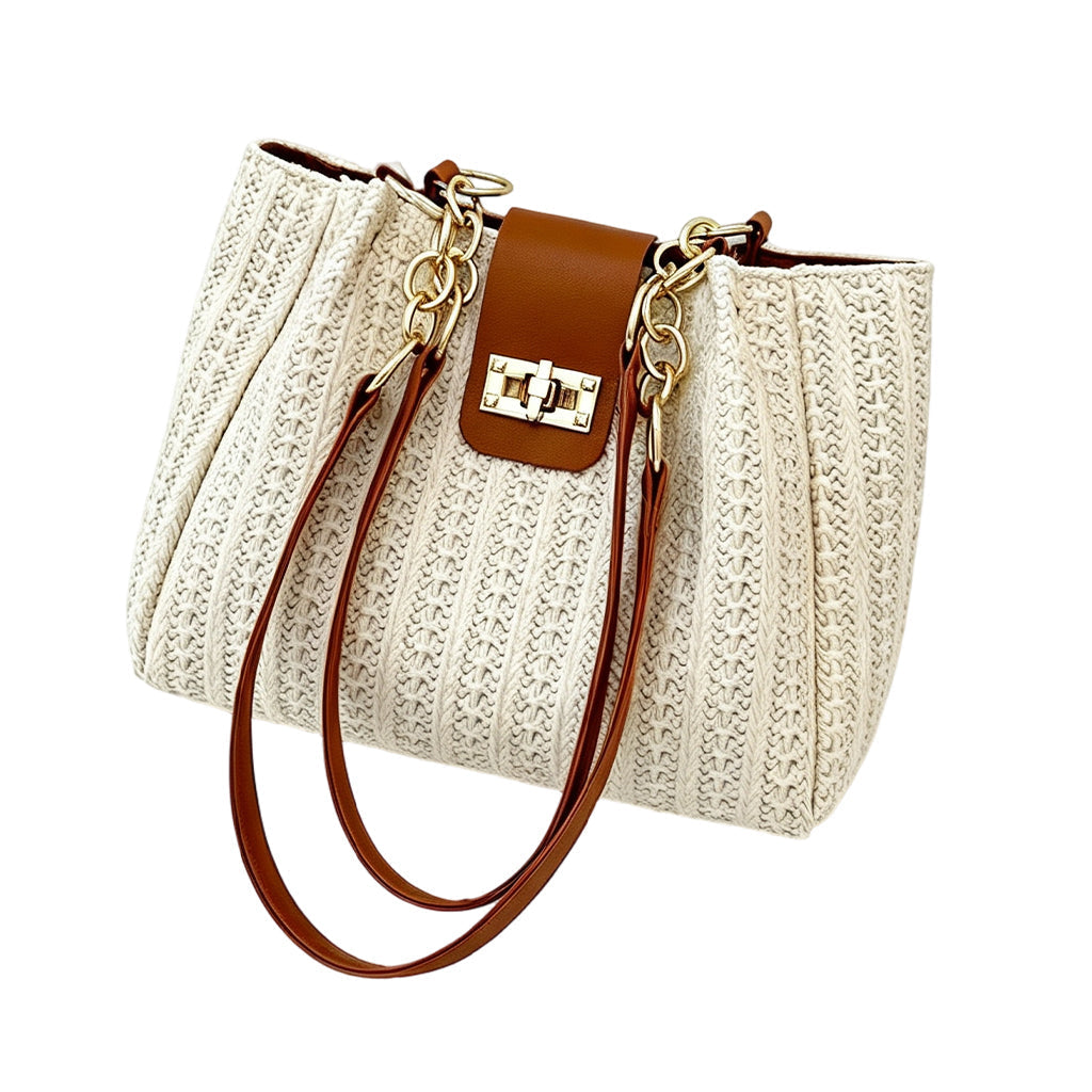 🌿 From Office to Beach – Spacious Woven Straw Shoulder Bag. Fits Laptop, Lunch & More. 50% Off. UK Stock