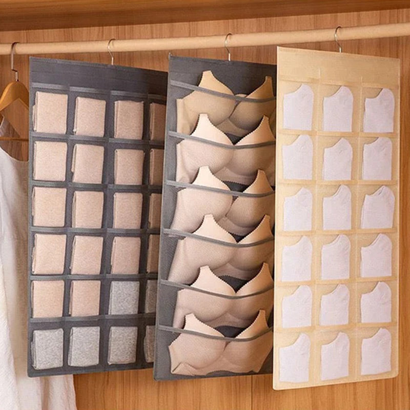 🧦 Double-Sided Hanging Storage Organizer – 24 Pockets, Breathable Fabric, Perfect for Underwear, Socks & Accessories 🏠