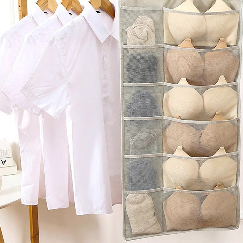 🧦 Double-Sided Hanging Storage Organizer – 24 Pockets, Breathable Fabric, Perfect for Underwear, Socks & Accessories 🏠