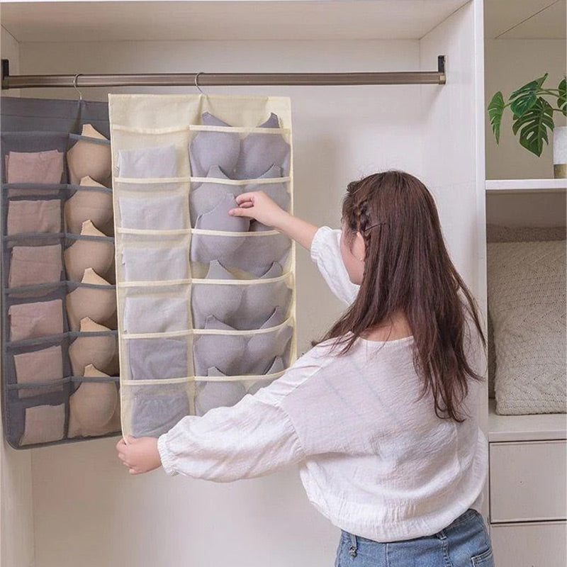 🧦 Double-Sided Hanging Storage Organizer – 24 Pockets, Breathable Fabric, Perfect for Underwear, Socks & Accessories 🏠