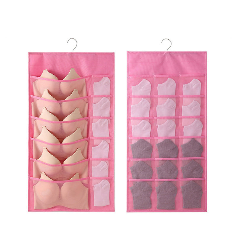 🧦 Double-Sided Hanging Storage Organizer – 24 Pockets, Breathable Fabric, Perfect for Underwear, Socks & Accessories 🏠