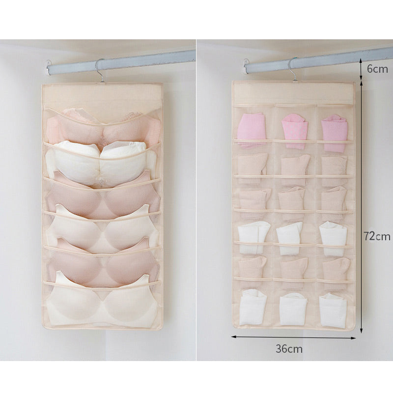 🧦 Double-Sided Hanging Storage Organizer – 24 Pockets, Breathable Fabric, Perfect for Underwear, Socks & Accessories 🏠