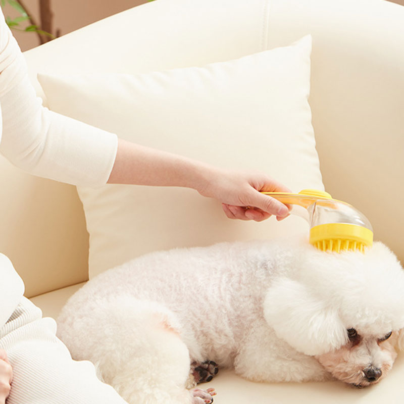Pet Bath Brush with Long Handle & Shampoo Dispenser